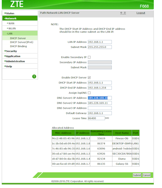 Настройка dns в роутере zte