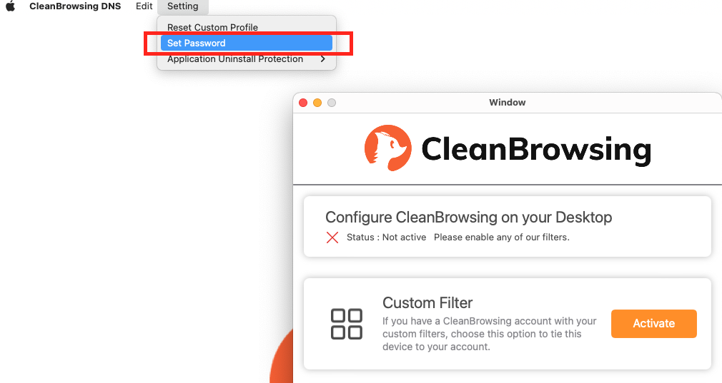 CleanBrowsing - MacOS Password Set
