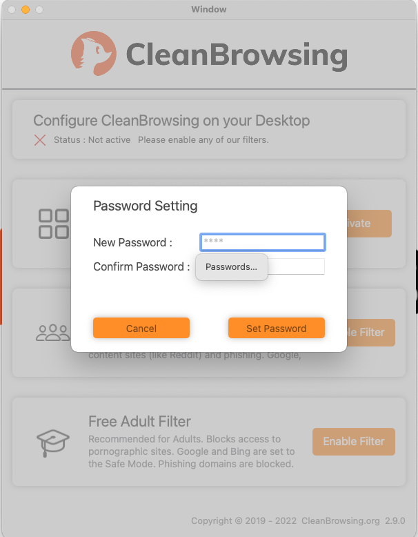 CleanBrowsing - MacOS Password Dialog