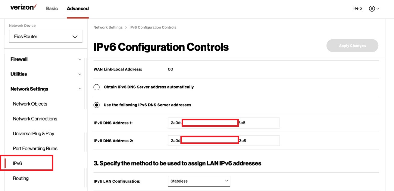 how to set up static IP on Verizon's fios wifi router G1100 